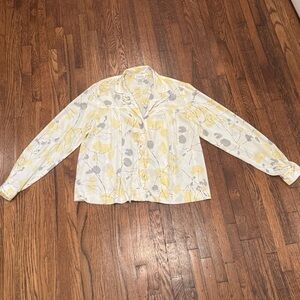 Dior Vintage Classic Feminine Button Up Yellow and Gray Patterned Blouse Size 6